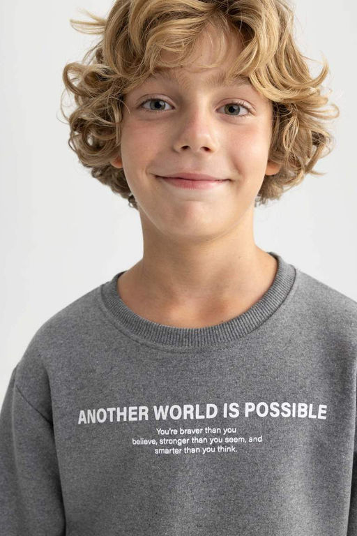 Толстый свитшот с принтом для мальчиков с круглым вырезом - Defacto фото 6