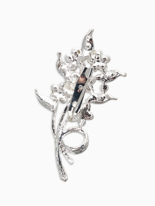 Брошь Цветы на ветке, цвет белый в серебре