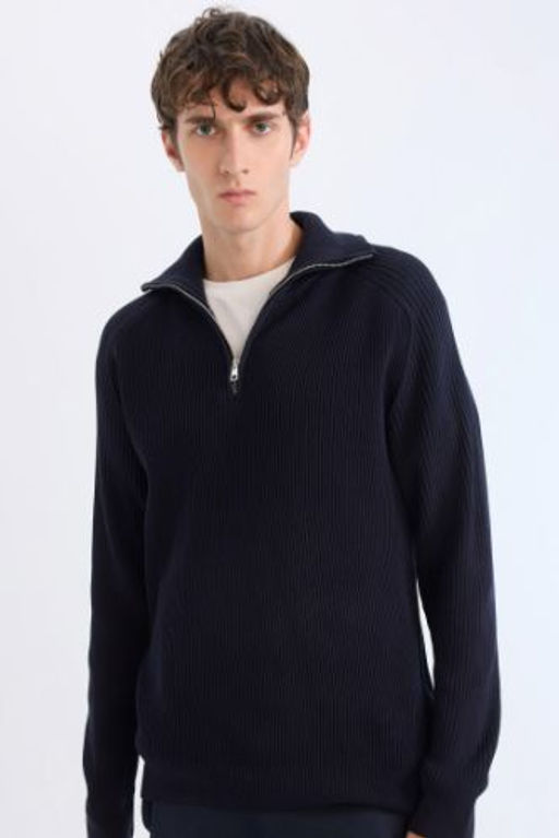 Standart Fit Dik Yaka Fermuarl? Triko Kazak