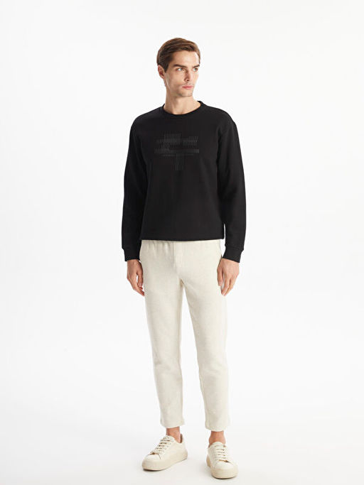 Bisiklet Yaka Uzun Kollu Bask?l? Erkek Sweatshirt