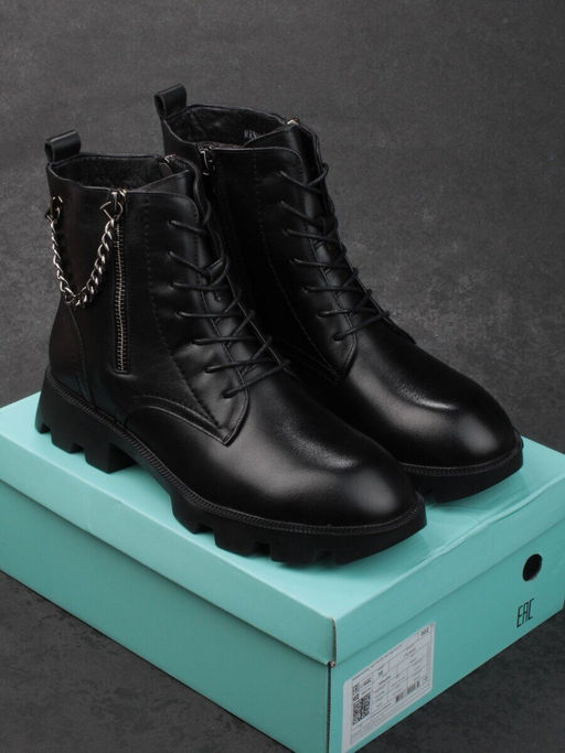 01-CYL94-D1 BLACK Ботинки демисезонные женские (натуральная кожа, байка)