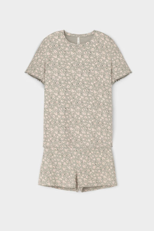 Е 20100/пыльно-оливковый,полевые цветы пижама жен