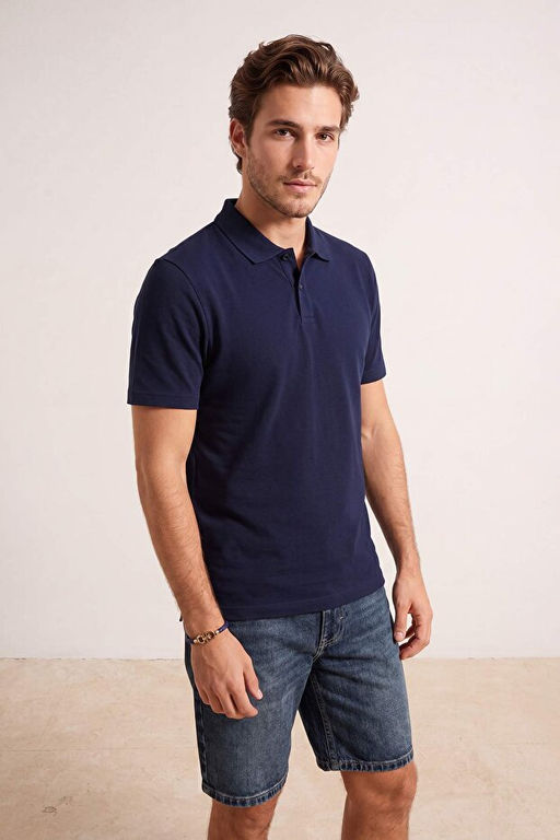 Lacivert Regular/Normal Kesim Dokulu Polo Yaka T-shirt TMNSS26PO00048 - Trendyolmilla фото 2