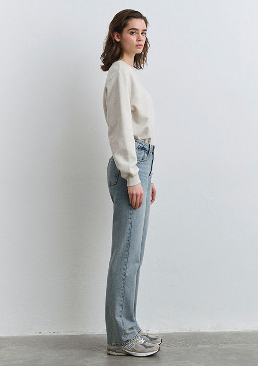 Jane Classic Denim Puslu Ac?k Mavi Jean Pantolon  фото 7