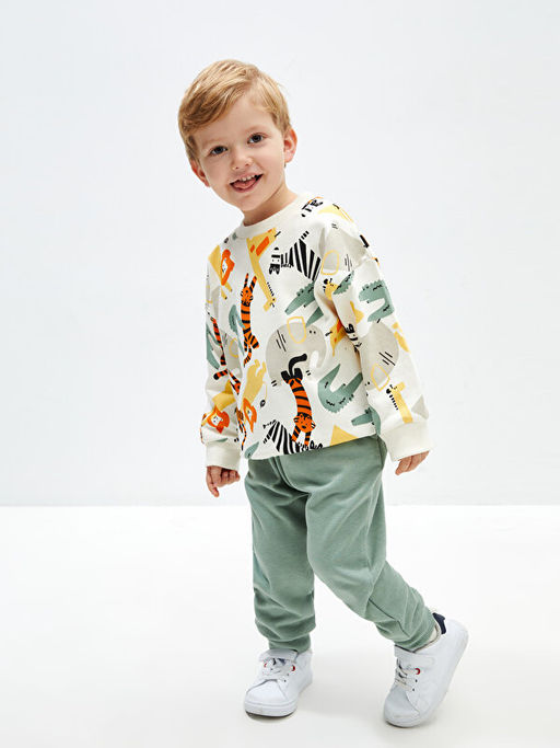 Bisiklet Yaka Bask?l? Erkek Bebek Sweatshirt ve E?ofman Alt 2li - Waikiki фото 2