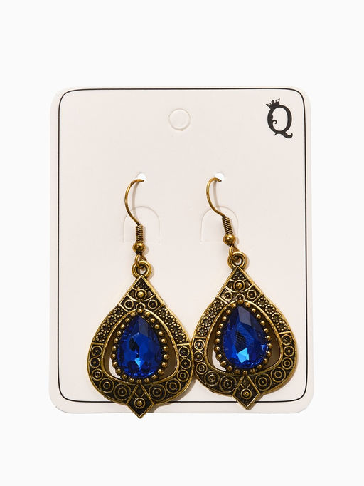 Цена за 2 шт. Серьги со стразми «Капля», синие в чернёном золоте