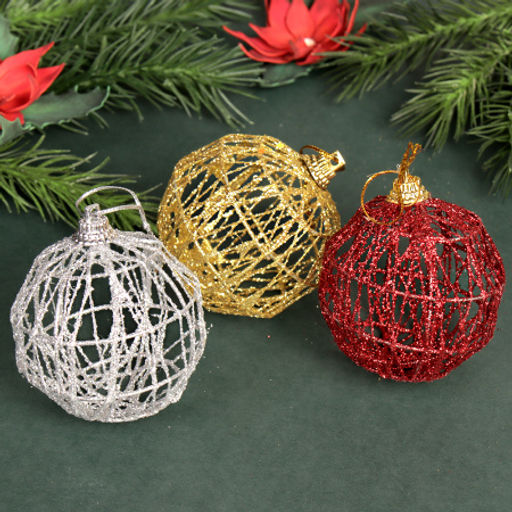 Елочное украшение Шар Ажурный 6 штук 6 см / SF2023-125 /уп 133/ зол. сер. кр. - ГалеонТрейд фото 3