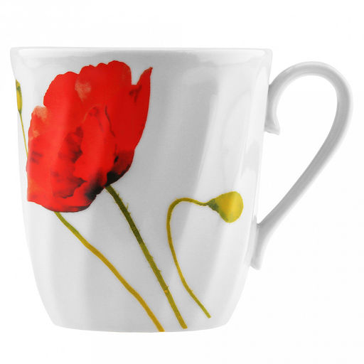 Кружка фарфоровая "Алый мак" 350мл, д9см, h10см, форма "Витая" (Россия)