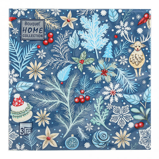Салфетки бумажные Bouquet Home Collection Classic 33х33см, 3-х слойные, 20 штук в упаковке, 100% целлюлоза, Зимний орнамент (Россия)  фото 2
