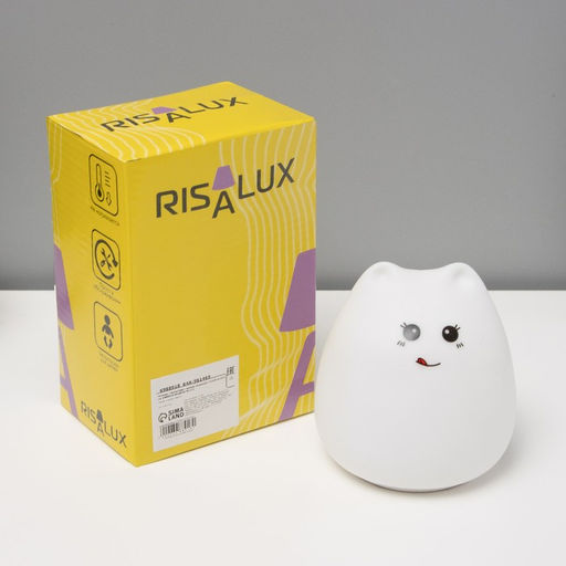 Фигурка световая RISALUX «Антистресс мякиш кошечка», LED-ночник, RGB, от батареек, 3×ААА, 9.5×9.5×10.5 см