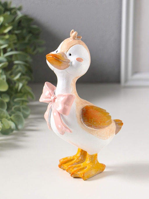 Сувенир полистоун "Утёнок в розовом бантике в горошек" 9,5х6,5х17 см