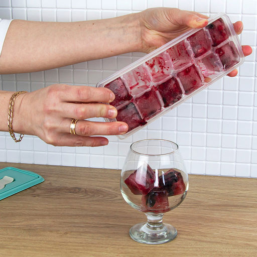 Форма для льда пластмассовая "Кубики" 8,5x4x26см, с крышкой, с клапаном, аквамарин (Россия)