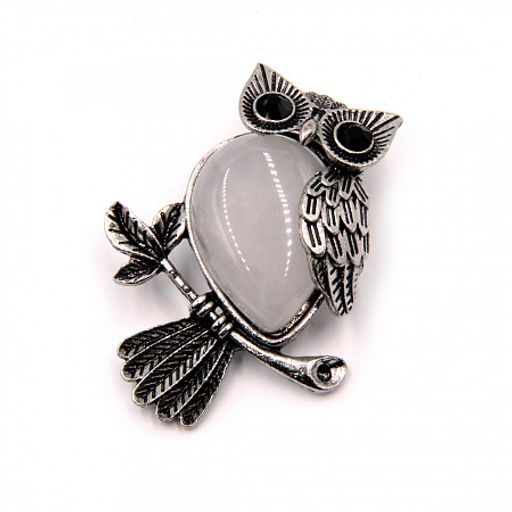 Брошь Сова с камнем Розовый кварц оберег на любовь 3,5х4,5см