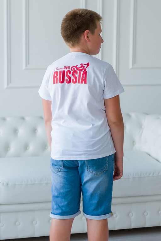Футболка подростковая из кулирки Россия белый - Амадэль фото 4