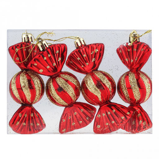 Елочная игрушка фигурка "Конфета" h11,5см, пластик, красный, набор 4шт (Россия)