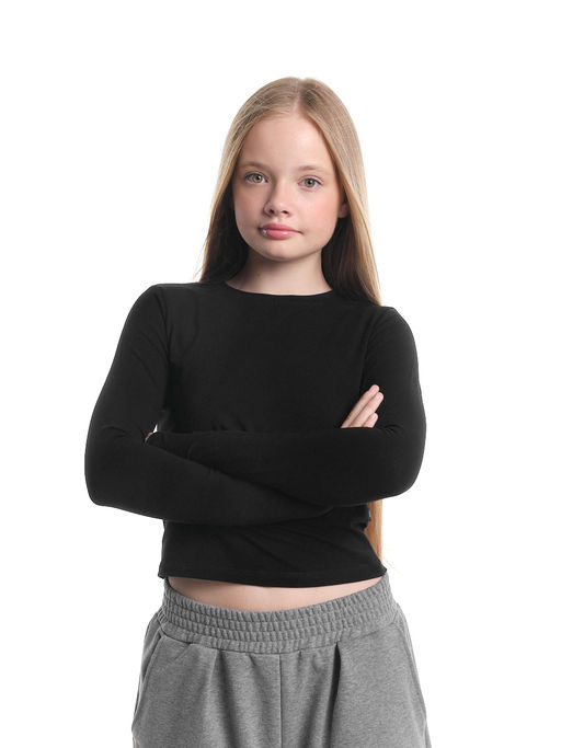 Лонгслив трикотажный спортивный с вырезом для пальца 22-7695 черный - Mini maxi фото 44