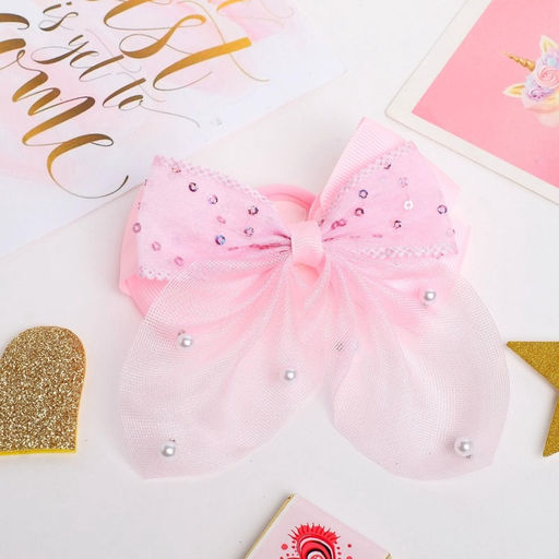 Цена за 6 шт. Бант для волос на резинке «Бантик Лили с блёстками», 10×8 см, розовый