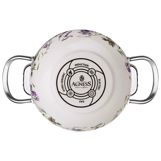 КАСТРЮЛЯ AGNESS ЭМАЛИРОВАННАЯ СО СТЕКЛЯННОЙ КРЫШКОЙ СЕРИЯ FLOWER STORY, 1,5 Л ДИА. 16СМ  фото 3