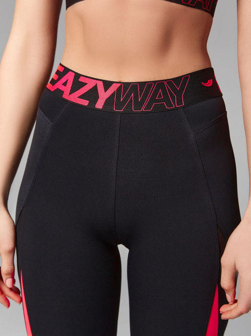 Леггинсы с высокой посадкой, контрастной эластичной резинкой и вставками из сетки - Eazyway фото 3