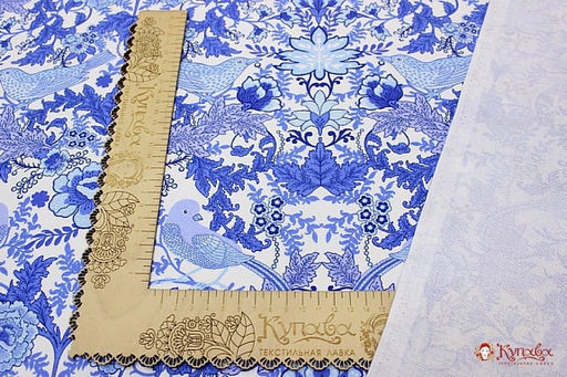 Рогожка Райские птички цв.синий на белом, ш.1.5м, хлопок-100%, 180гр/м.кв - Купава фото 2