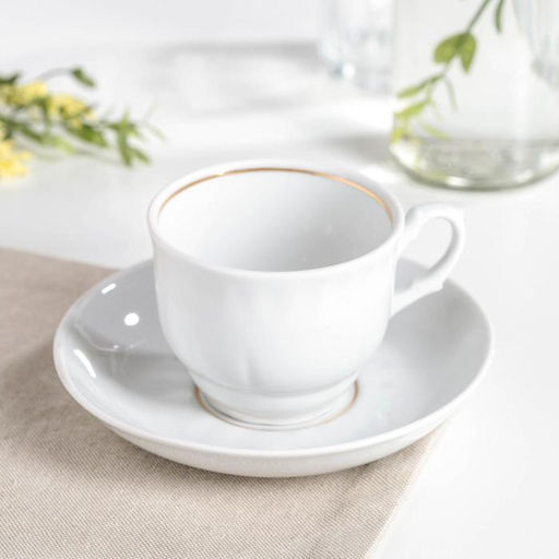 Чайная пара Добрушский завод «Бельё»: 2 предмета: чашка 250 мл, блюдце d=15 см, фарфор, белая