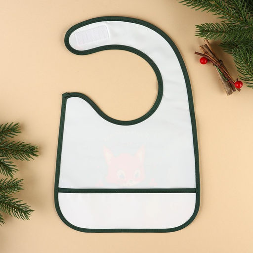 Нагрудник для кормления Крошка Я Наше счастье, непромокаемый на липучке, с карманом, цвет зеленый  фото 2