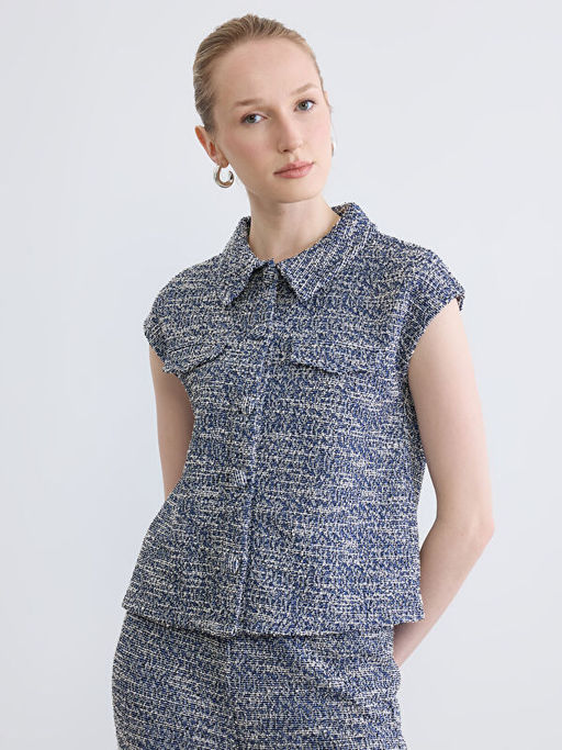 G?mlek Yaka Dokulu Kad?n Yelek