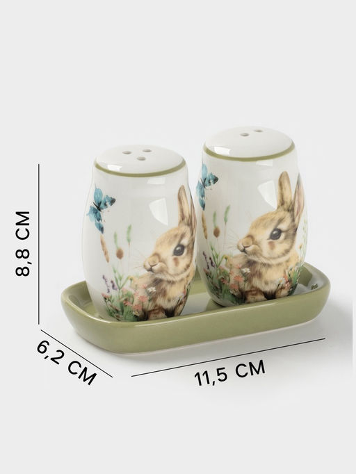 Набор для специй Доляна «Зайка», 2 предмета: солонка, перечница 130 мл, 11.5×6.2×8.8 см, доломит, белый