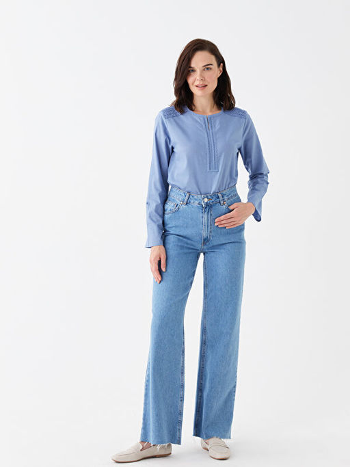 Ka??k Yaka Nak??l? Uzun Kollu Kad?n Bluz