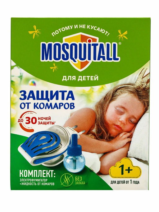 Комплект Mosquitall Нежная защита для детей, электрофумигатор + жидкость от комаров, 30 ночей, 30 мл