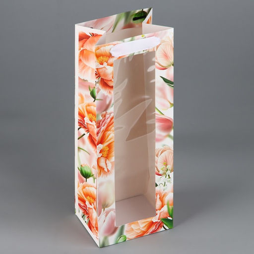 Цена за 2 шт. Пакет подарочный под бутылку, упаковка, Цветы, 36?13?10 см