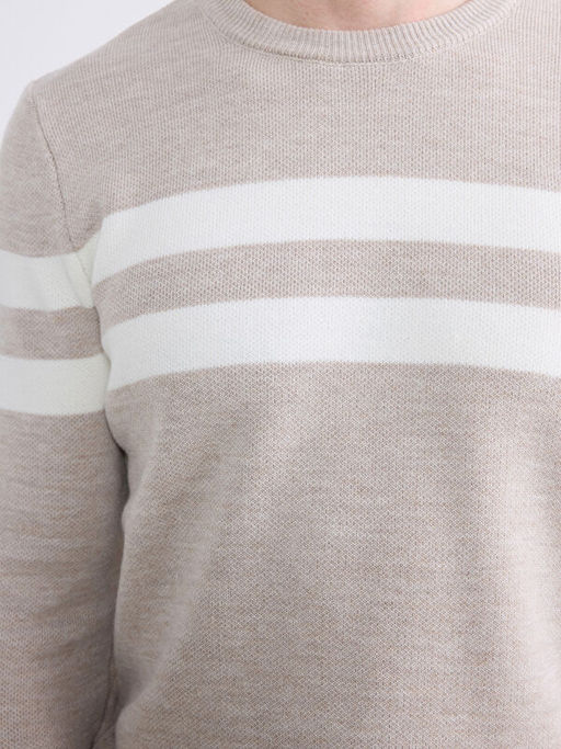 Bisiklet Yaka ?izgili Erkek Triko Kazak