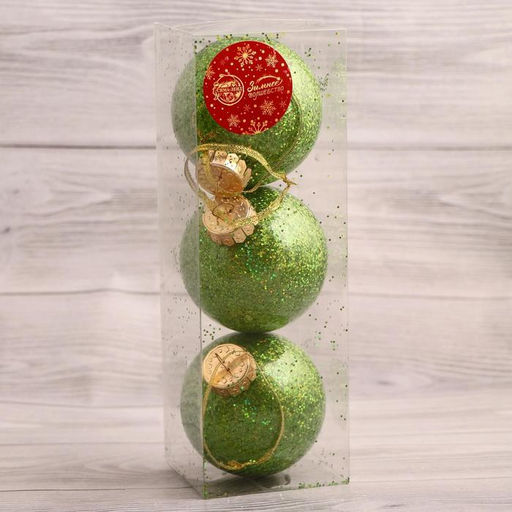 Ёлочные игрушки Фива шары новогодние, d=8 см, набор 3 шт., зелёный - Зимнее волшебство фото 2