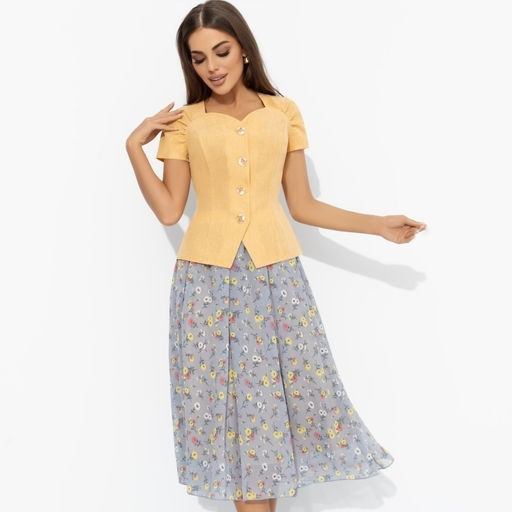 Костюм с юбкой приталенного силуэта Любовь вне правил (2 в 1 желтый) - Charutti фото 2