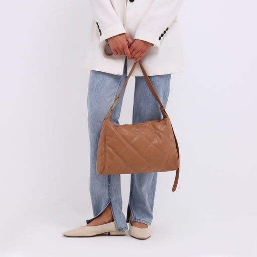 Сумка - мешок женская на молнии, 36×10×23 см, бежевая