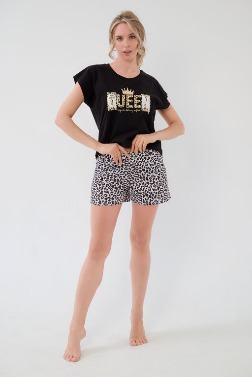 Пижама женская из футболки и шорт из кулирки Сафари белый - Амадэль фото 2