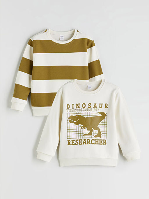 Bisiklet Yaka Bask?l? Erkek ?ocuk Sweatshirt 2li