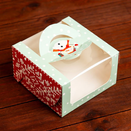 Коробка под бенто-торт с окном Новогодний снеговик, 14 х 14 х 8 см - UPAK LAND фото 3