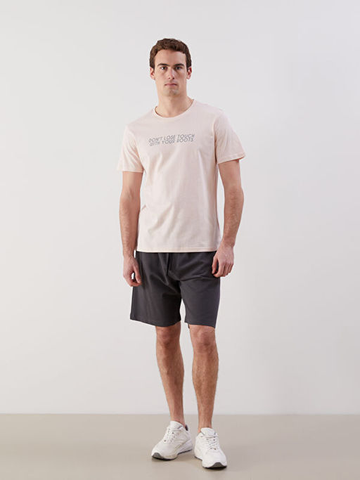 Bisiklet Yaka Bask?l? Penye Erkek Ti??rt