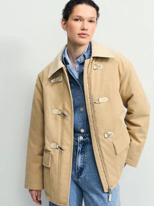 Вельветовое полупальто на застежках-карабинах / Zarina  фото 3