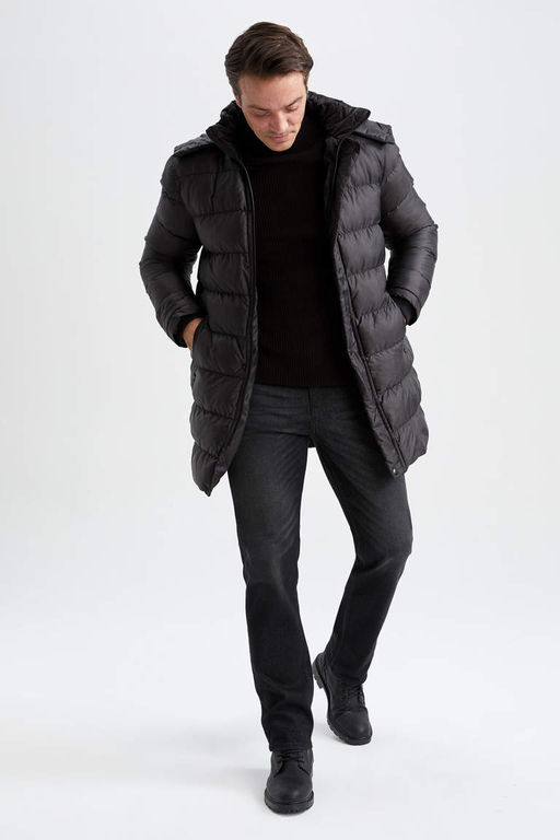 Пуховик приталенного кроя с капюшоном - Defacto фото 2