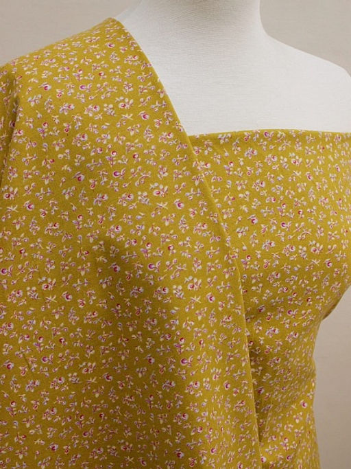 Теплый хлопок Брусника на горчичном, ш.1.45м, хлопок-100%, 150гр/м.кв - Купава фото 3