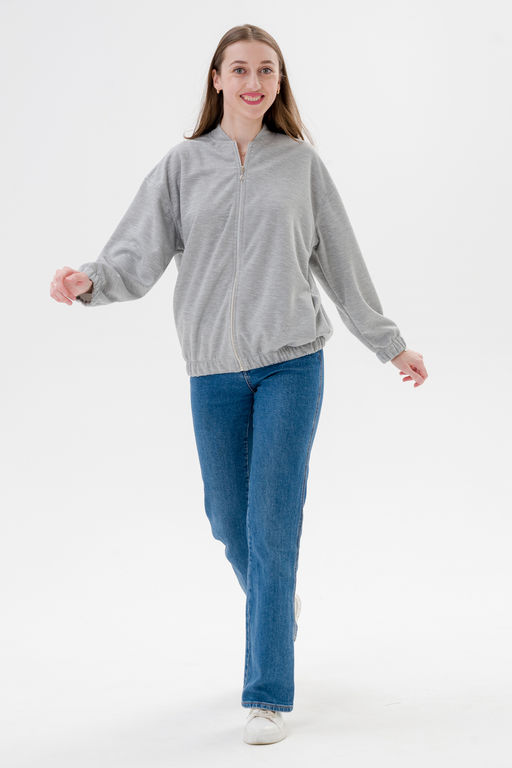 Бомбер из коттон фита серый меланж макси - Амадэль фото 2