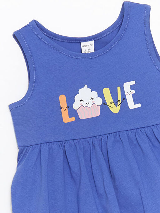 Bisiklet Yaka Bask?l? K?z ?ocuk Elbise