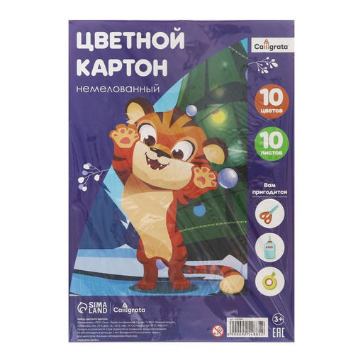 Картон цветной А4, 10 листoв, 10 цветов, Calligrata, немелованный 220-260 г/м2  фото 5