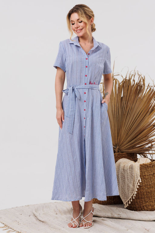 Платье AMORI 9847 полоска голубая