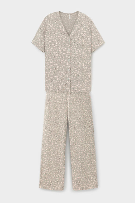 Е 20153/пыльно-оливковый,полевые цветы пижама жен