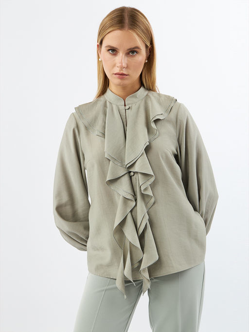 Блузкас отлетными рюшами OD-914-3 полынь - Tantino фото 11