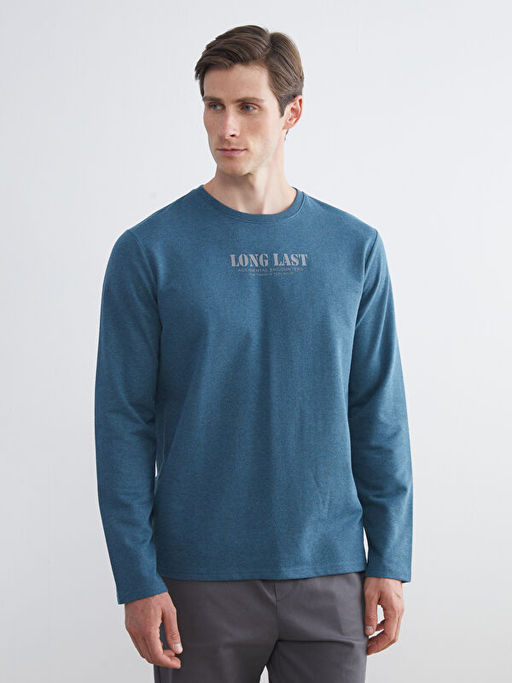 Bisiklet Yaka Bask?l? Erkek Sweatshirt