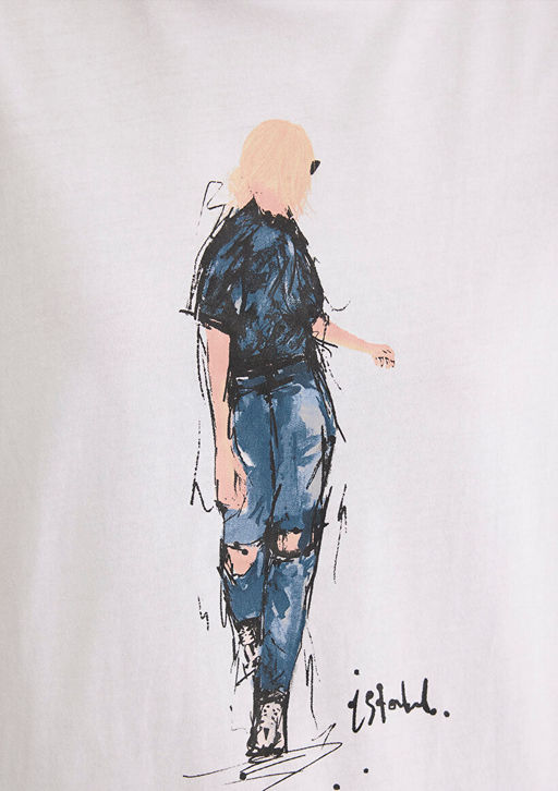 Denim K?z Bask?l? Beyaz Istanbul Tisort - Mavi фото 6